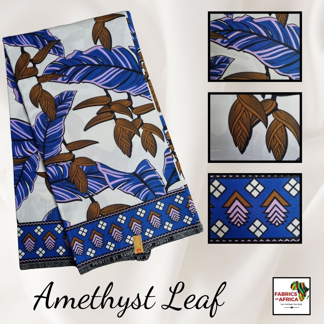 African Ankara Wax Print Fabric - Amethyst Leaf