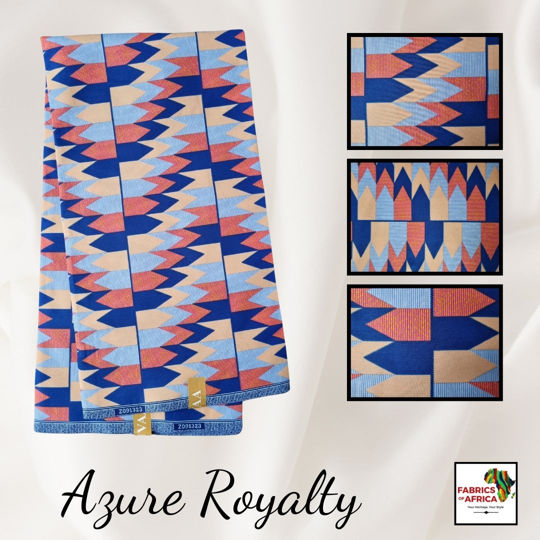 African Kente Wax Print Fabric - Azure Royalty