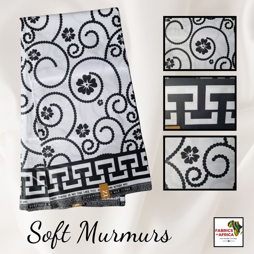 African Ankara Wax Print Fabric Black & White - Soft Murmurs