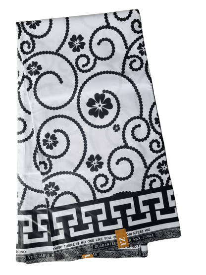 African Ankara Wax Print Fabric Black & White - Soft Murmurs