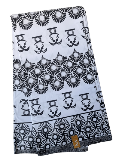 African Ankara Wax Print Fabric Black & White - Night Pearl