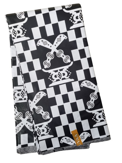 African Ankara Wax Print Fabric Black & White - Twilight Emblem