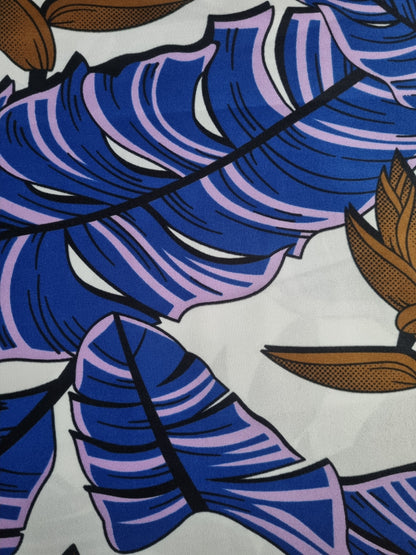 African Ankara Wax Print Fabric - Amethyst Leaf