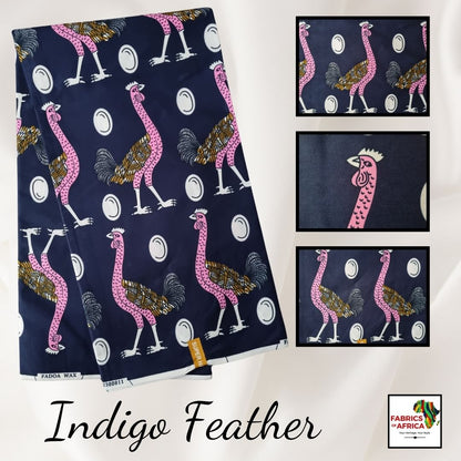 African Ankara Wax Print Fabric - Indigo Feather