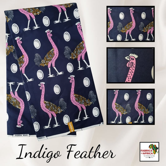 African Ankara Wax Print Fabric - Indigo Feather