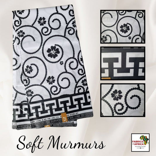 African Ankara Wax Print Fabric Black & White - Soft Murmurs