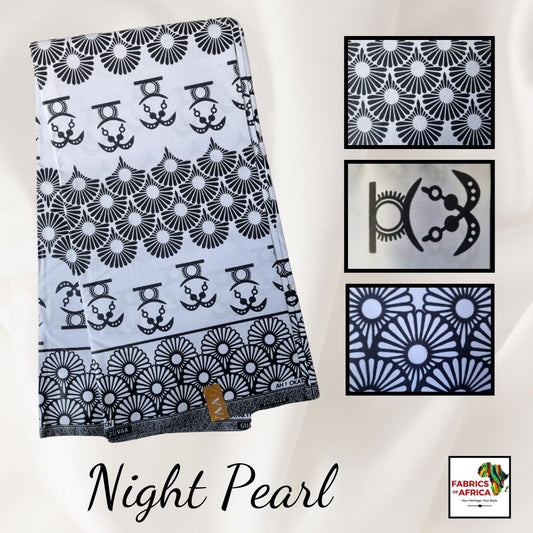 African Ankara Wax Print Fabric Black & White - Night Pearl
