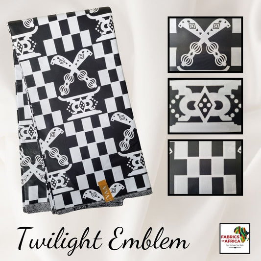 African Ankara Wax Print Fabric Black & White - Twilight Emblem